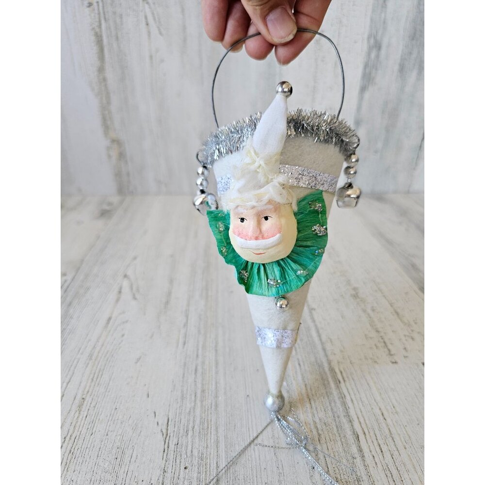 Bethany Lowe? Hat‎ felt cornucopia snowman bells tinsel ornament Xmas tree